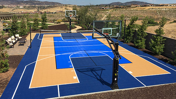 A multi-court that has lines for multiple sports.